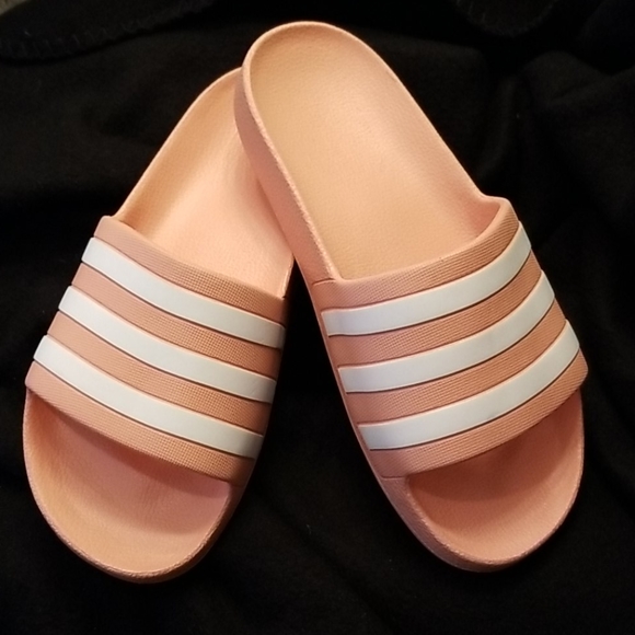 peach adidas slides